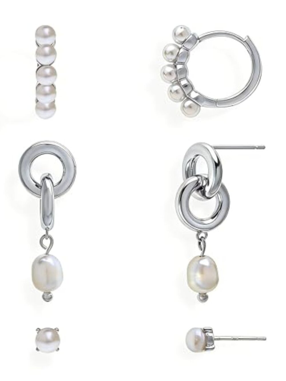 New -  Pearl Hoop Earrings Set for Women, 3 Pairs Dainty 14k Gold Plated‎